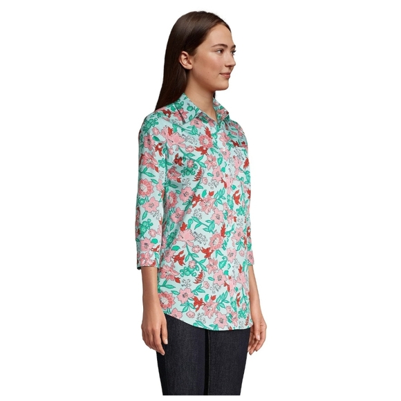 Lands' End Floral No Iron Supima 100% Cotton Lightweight 3/4 Sleeve Tunic W's 16 - Picture 3 of 15